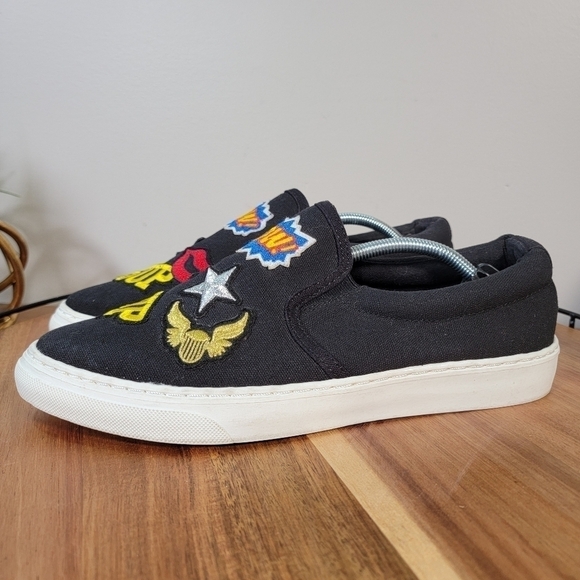 Soda Black Canvas Slip On Sneakers with Embroidered Patches Size 9 - Picture 8 of 15